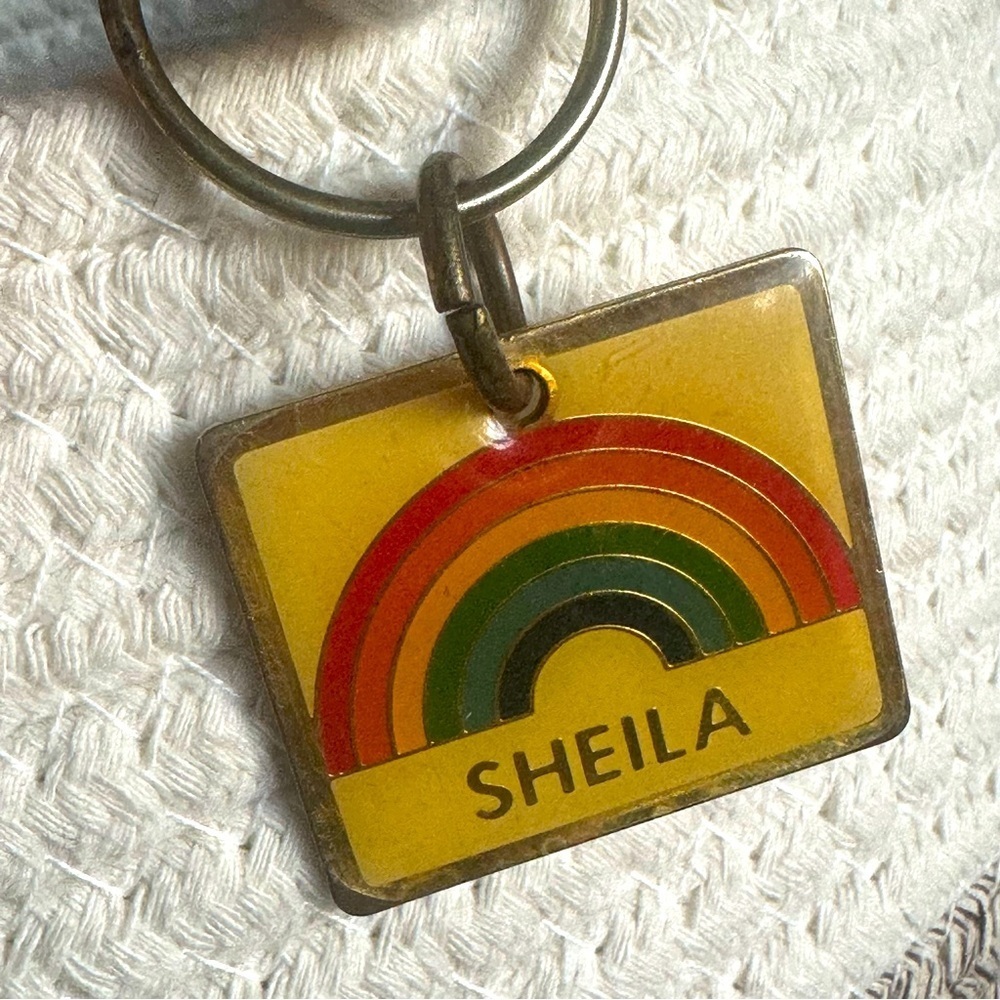 Vintage SHEILA Rainbow Enamel Brass Keychain Marked 1980 Tawain Gift